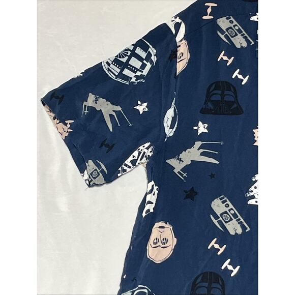 Star Wars Shirt Mens Medium Blue Button Up Short Sleeve Camp Casual Rayon - Picture 5 of 11